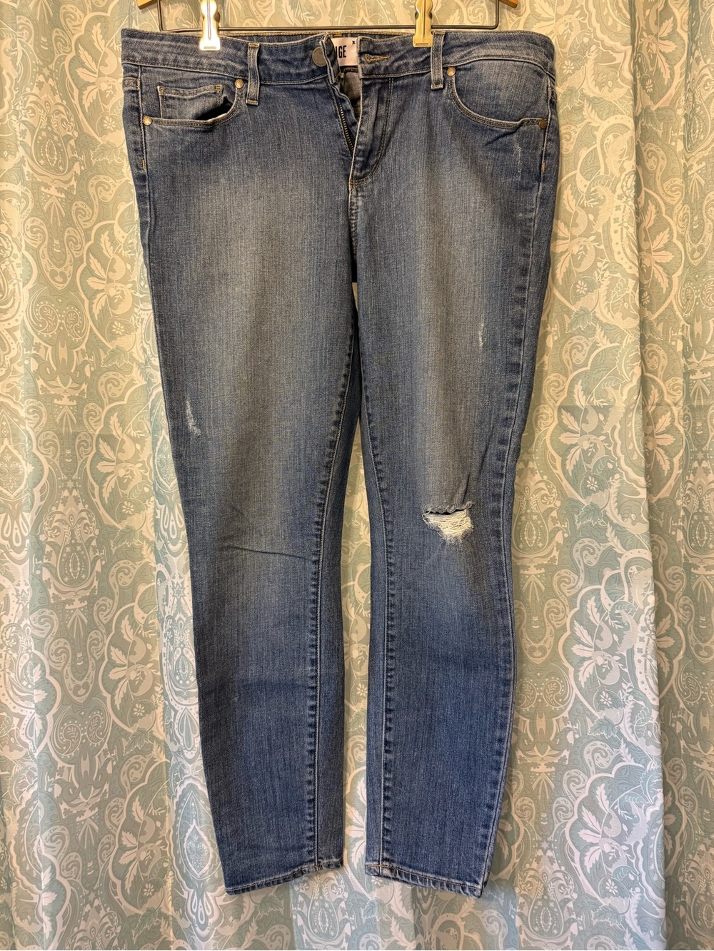 PAIGE Women's Distressed Skinny Jeans in Medium Blue